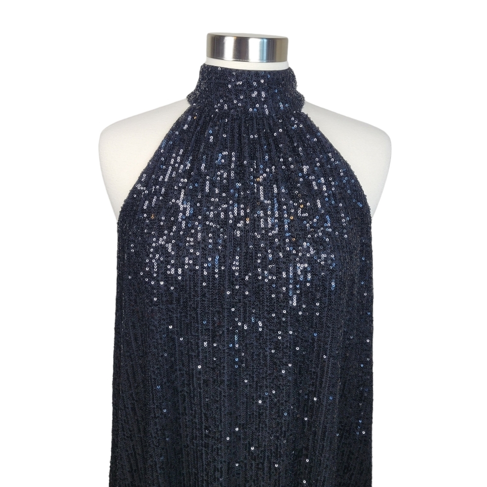 Belle Badgley Mischka Tara Halter Neck Black Sequin Mini Shift Dress Size 2 - Picture 4 of 9